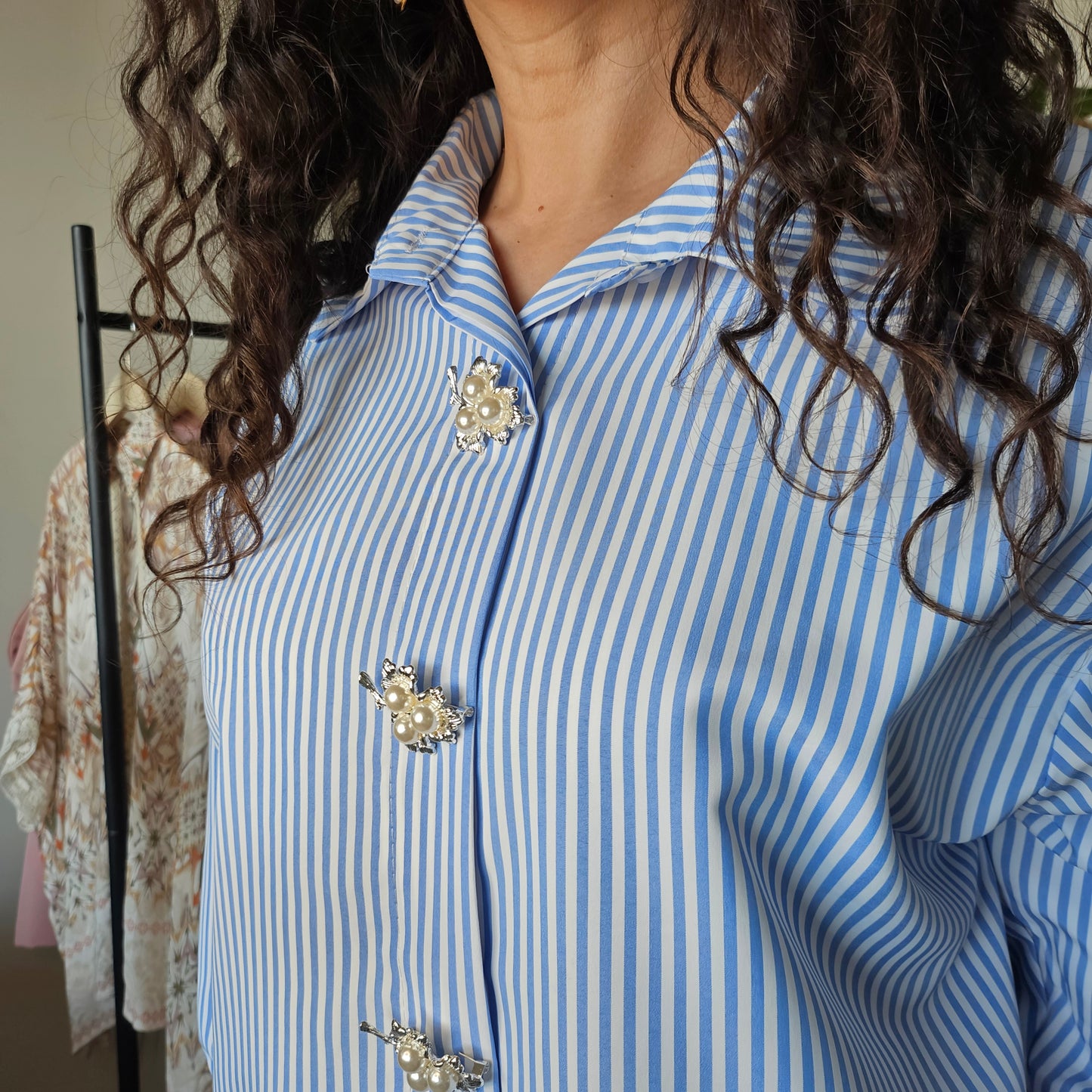 Blauwe streep blouse