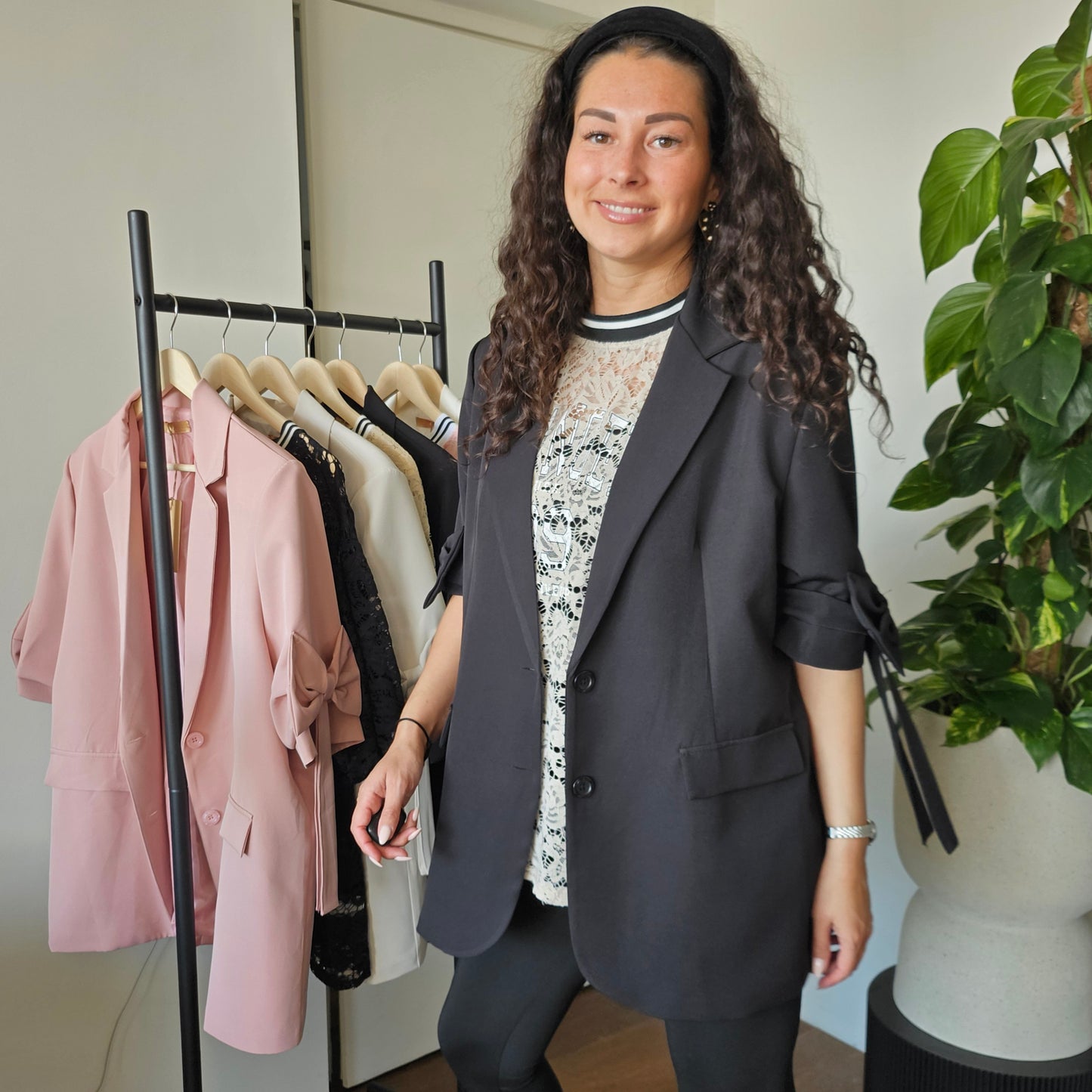 Blazer korte mouw met strik (4 kleuren)