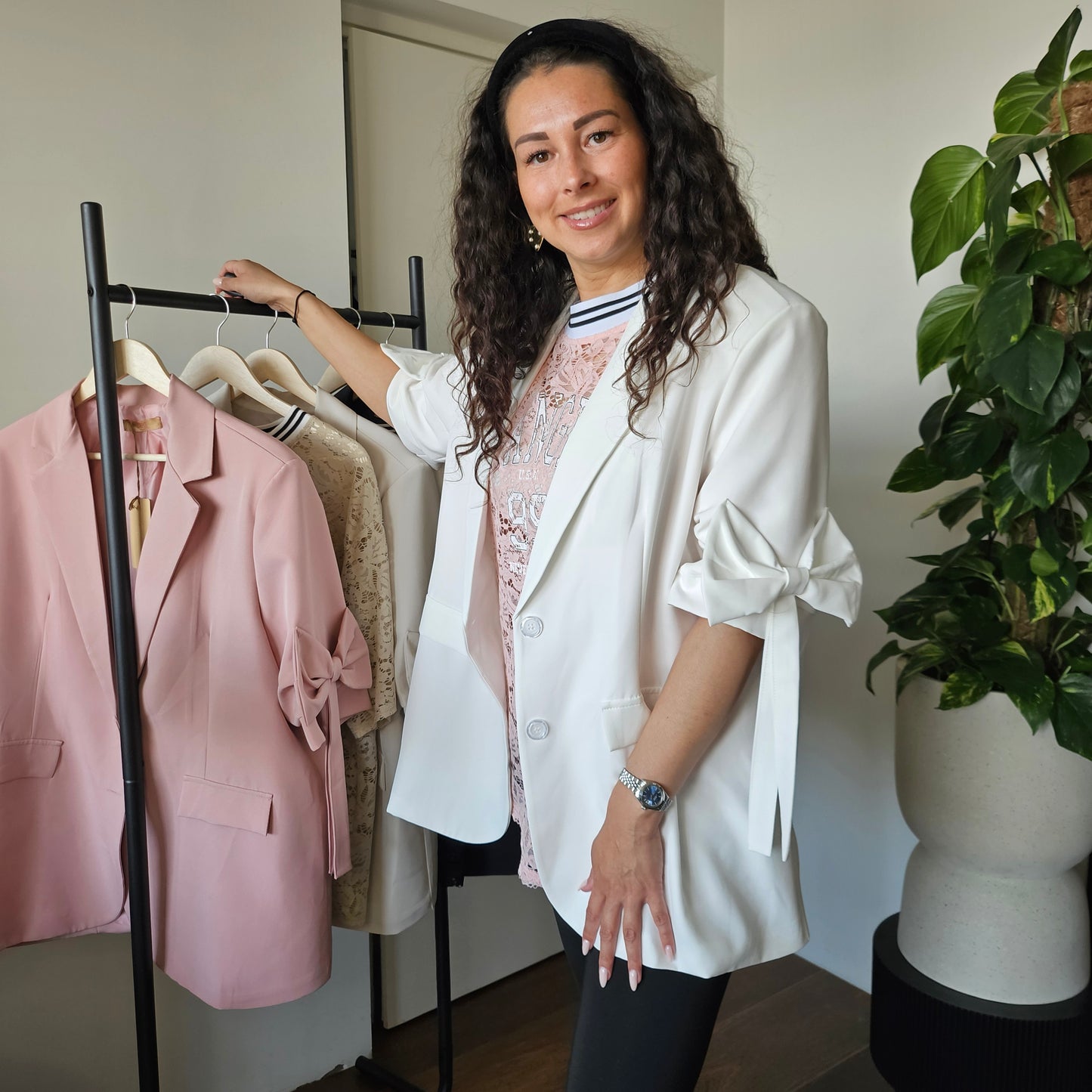 Blazer korte mouw met strik (4 kleuren)