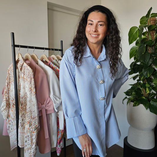 Blauwe streep blouse